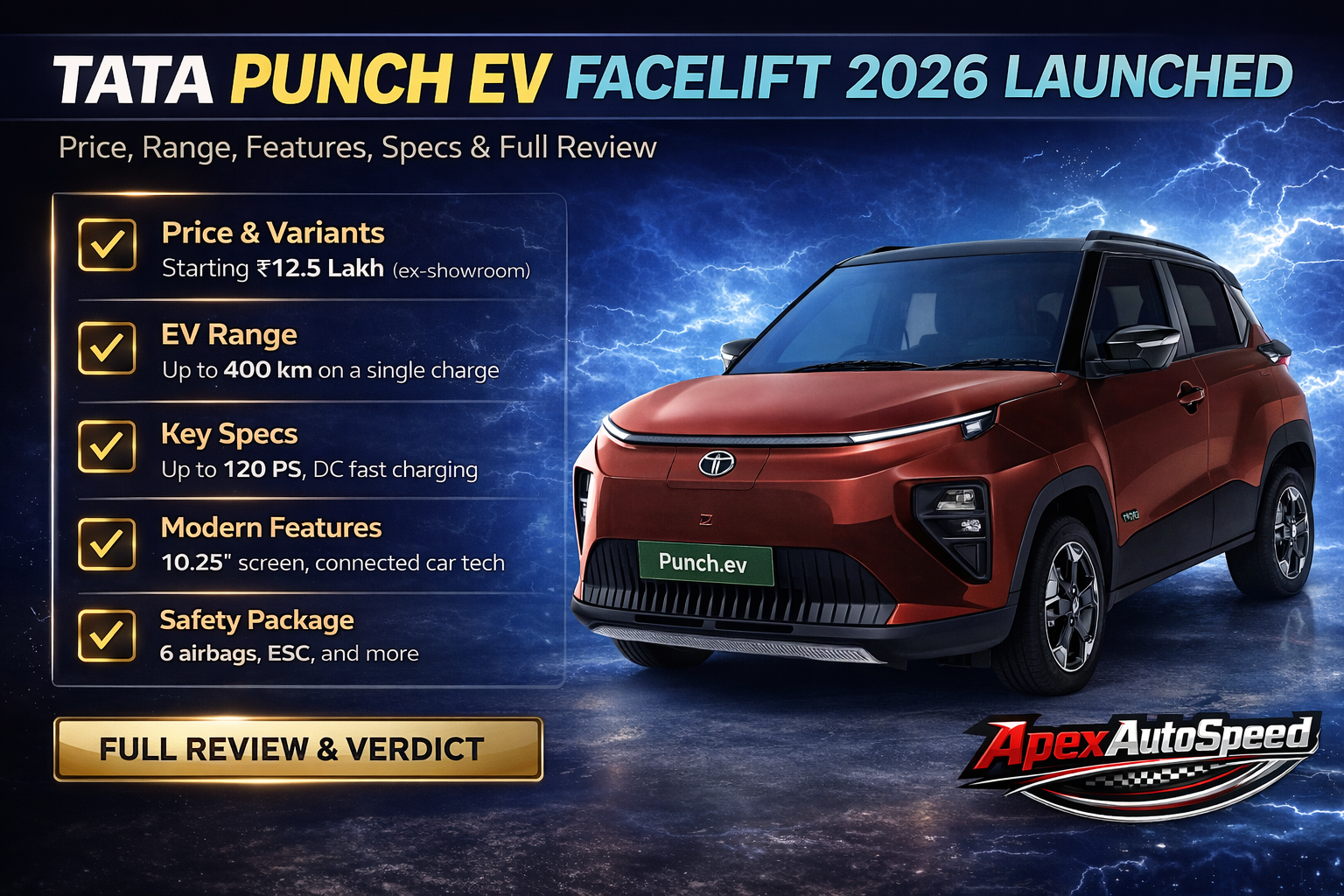 Facelift Tata Punch EV 2026 Launched: Price, Range, Features, Specs, and Full Review.