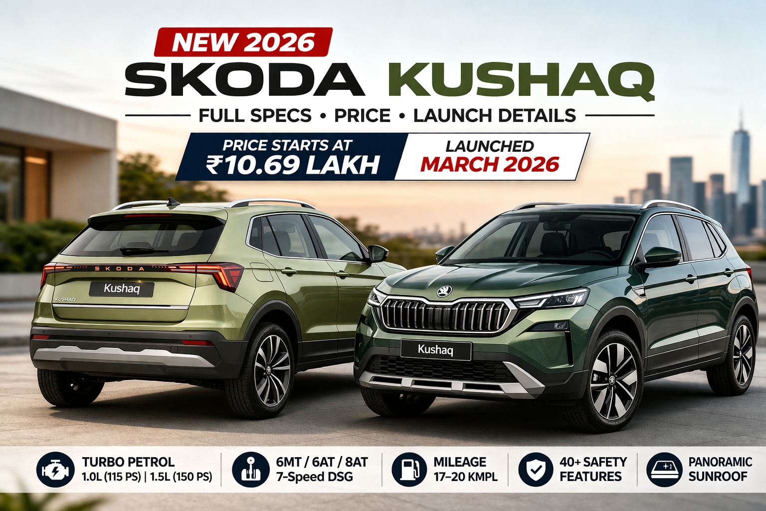 Skoda Kushaq 2026 Face-lift: Price, Launch, Full Specification and Detailed Review.